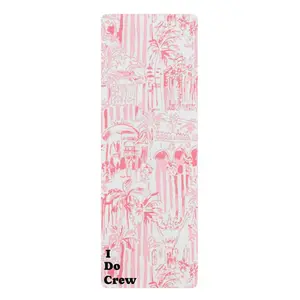 Custom Pink Palm Pattern I Do Crew Rubber Yoga Mat | Tropical Bridal Bachelorette