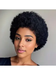 Short Afro Curly Pixie 13X4 Lace Human Hair Wig 1B For Beginner Friendly Wear To Go Natural Black Color