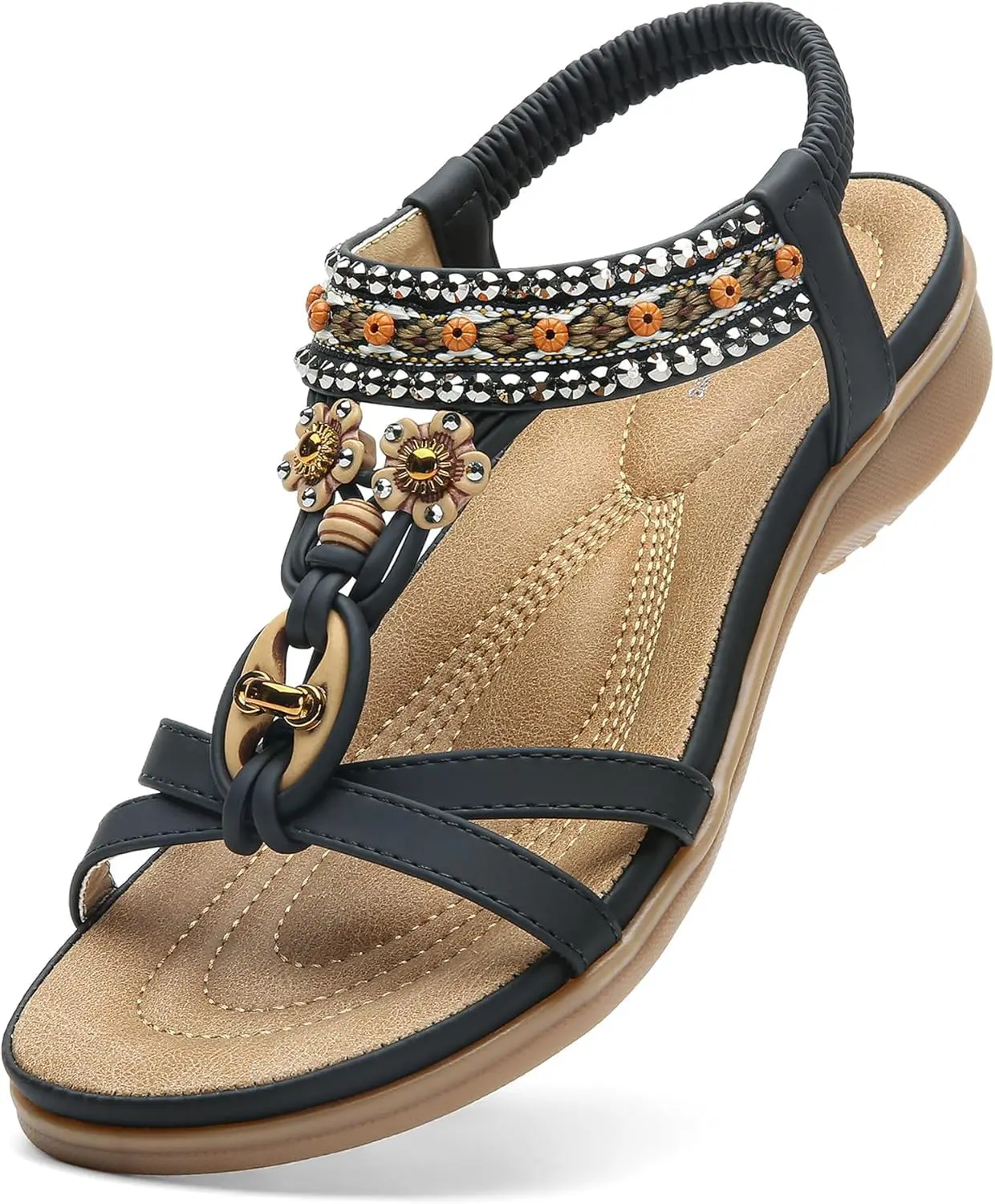 Women's Arch Support Sandals – Comfortable Summer Walking Sandals with Elastic Ankle Strap, Casual Flip Flop Shoes for Indoor & Outdoor Wear footwear