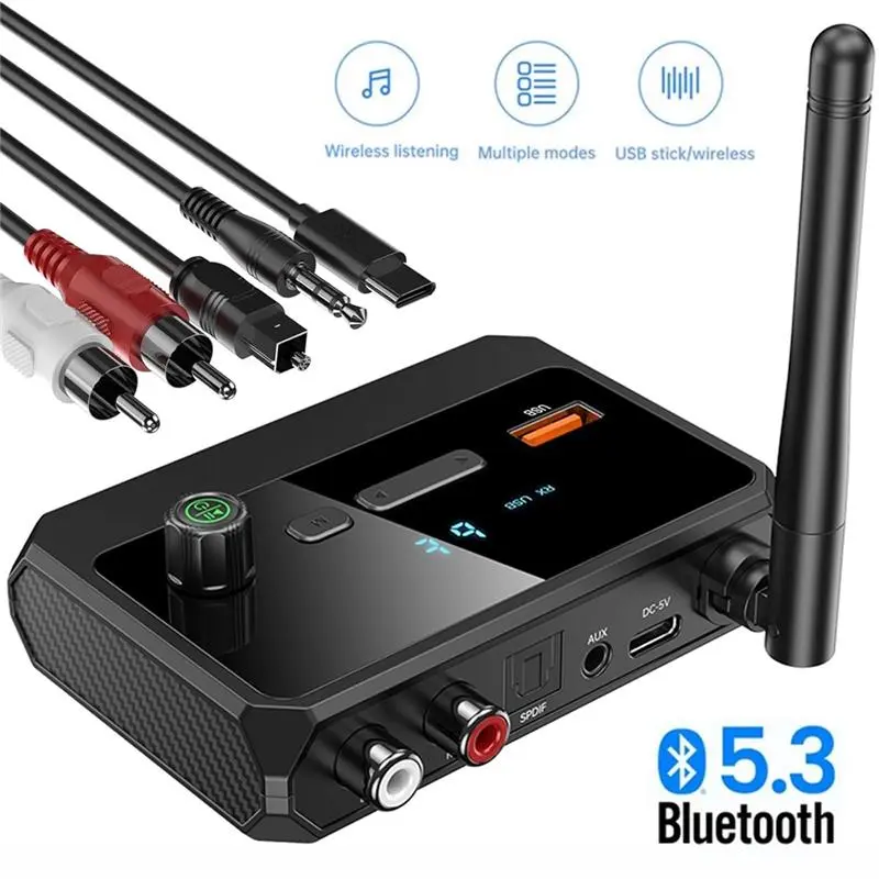 Bluetooth 5.3 Audio Receiver AUX USB Optical to RCA Home Stereo Adapter