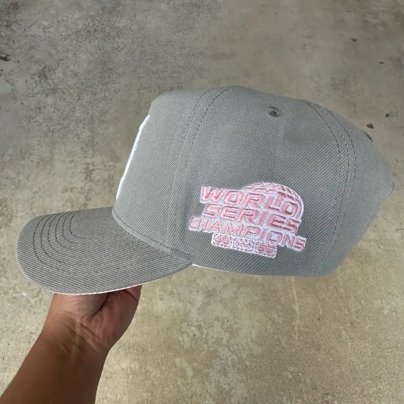 SATIN PINK UNDER BRIM REMASTERED BACKWARD LETTER D HAT SNAPBACK GRAY