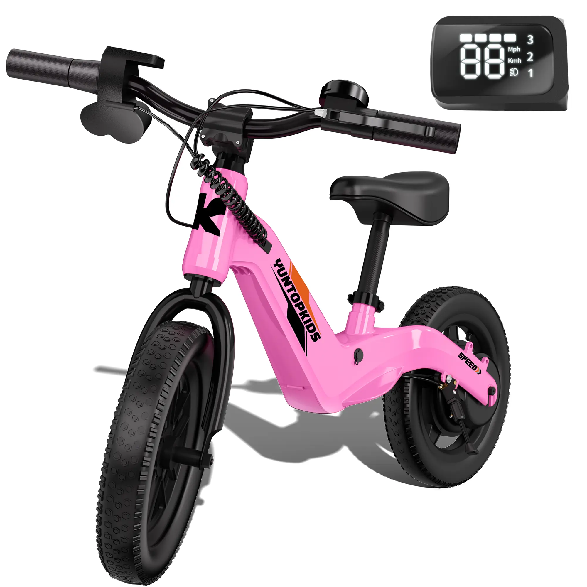 YUNTOPKIDS 14-Inch Electric Balance Bike for Kids, 24V Battery, 3.1/6.2/9.3 mph Speed, 5.6 mi Range, Adjustable Seat, Ideal for Ages 3-6, Black