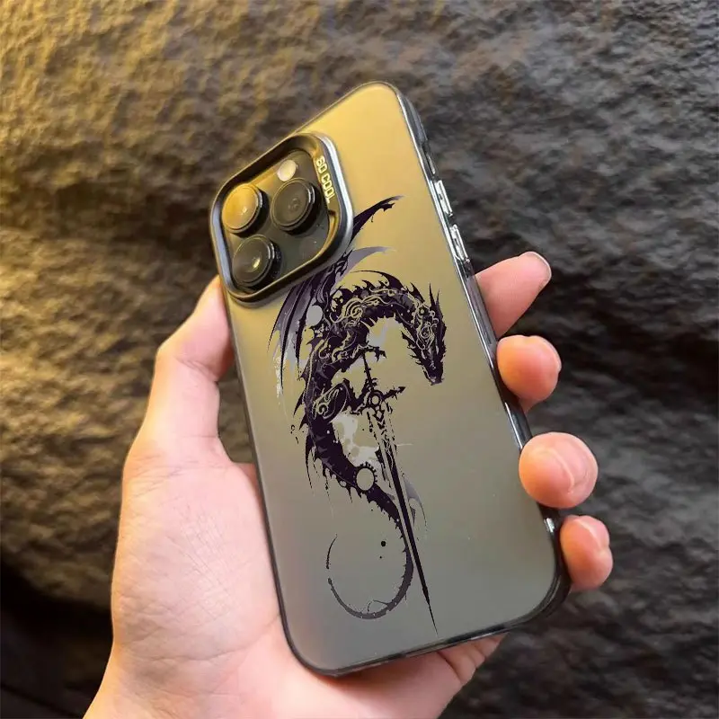 Black Dragon & Sword Design TPU Plastic Phone Case - Stain-Resistant, High-Quality Printing, Protective Casing for Various iPhones (11,12,13,14,15,16,17) Mobile Phone Accessory