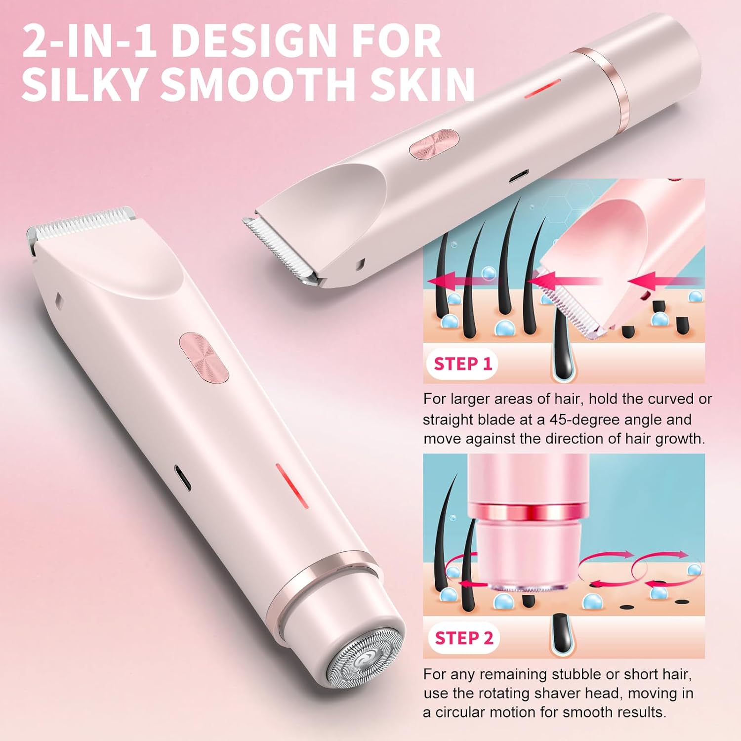 Women's Shaver, 2026 Upgrade Dual Head Shaver - 2-in-1 Electric Shaver for Legs, Armpits, Face & Bikini, Rechargeable, Facial & Bikini Trimmer for Women (Pink) Women's Shaver, 2026 Upgrade Dual Head Shaver - 2-in-1 Electric Shaver for Legs, Armpits, Face & Bikini, Rechargeable, Facial & Bikini Trimmer for Women (Pink)