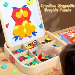 Creative Magnetic Puzzle | Wooden Jigsaw Puzzle Toys, Geometric Building Block Puzzle, Shape Cognition & Fine Motor Skills Training, Birthday Halloween Gifts For Boys Girls | Colors: Red, Yellow, Brand: EDUTREE