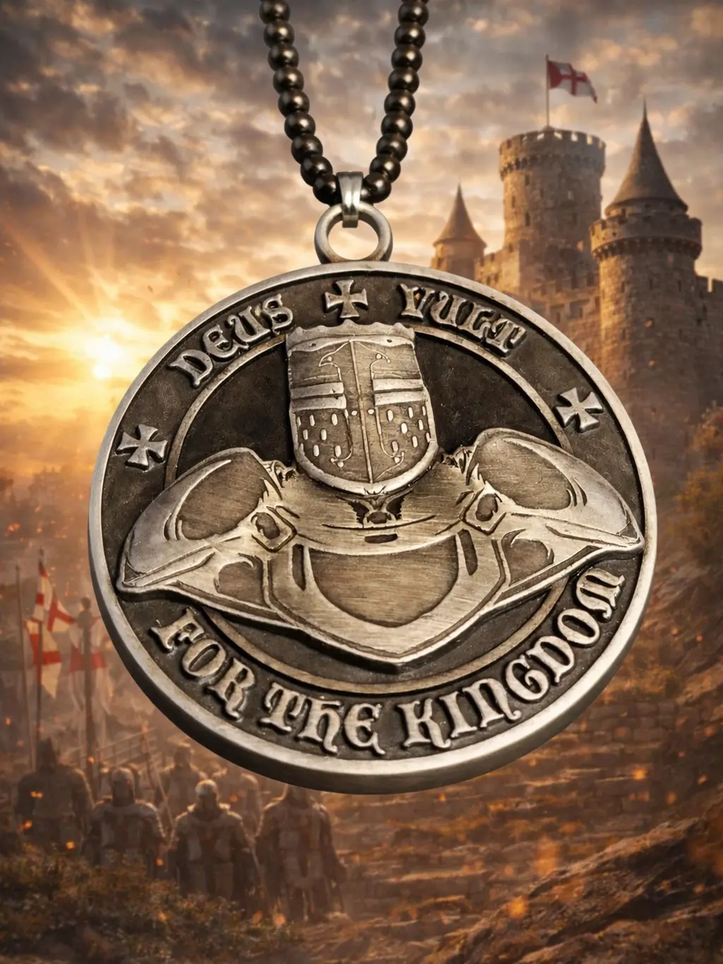 The Armored Kingdom Stainless Steel Jewelry Necklace - Medieval Crusader Shield & Crown Pendant for Loyal Warriors, Symbol of Strength, Personalized Gift with Loyalty Representation, Costume Jewelry Necklace, Elegant Necklace