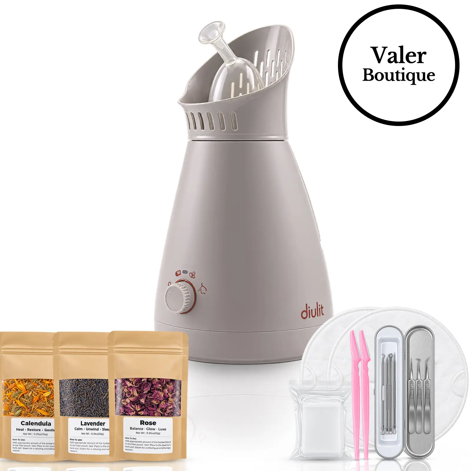 diulit Nano Ionic Facial Steamer for Face - 2-in-1 Hot Mist Face Steamer & Towel Warmer with Aromatherapy Herbal Packs, Deep Pore Cleansing Humidifier for Home Spa, Complete Skincare Kit Included