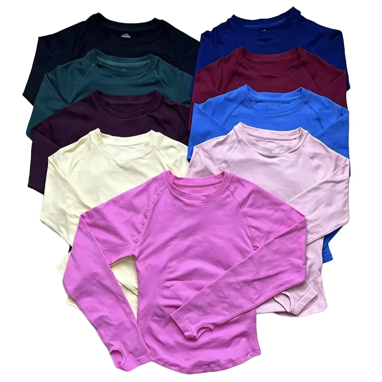 [WITH LOGO] Women's Seamless Long-Sleeve Crop Sports T-Shirt - Nylon Blend, Slim Fit, High Stretch, Quick Dry, Shaping, Hip-Lifting, Breathable, Lightweight, Athletic Compression Gym Top for Yoga, Fitness