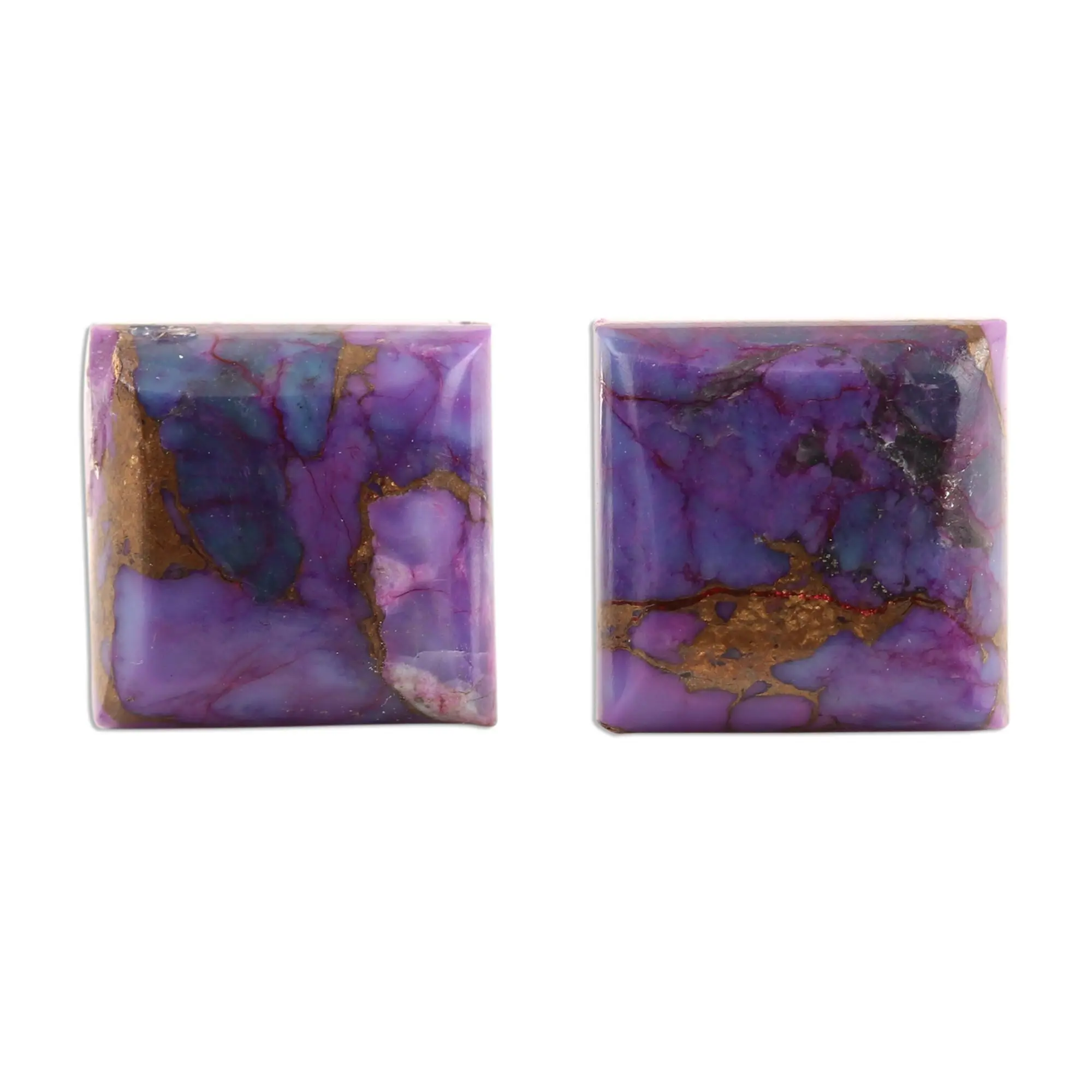Novica Artisan Handmade Composite Turquoise Stud Earrings Square Purple From India Sterling Silver Reconstituted [0.3 In L X 0.3 In W X 0.1 In D] ' Contemporary Corners'