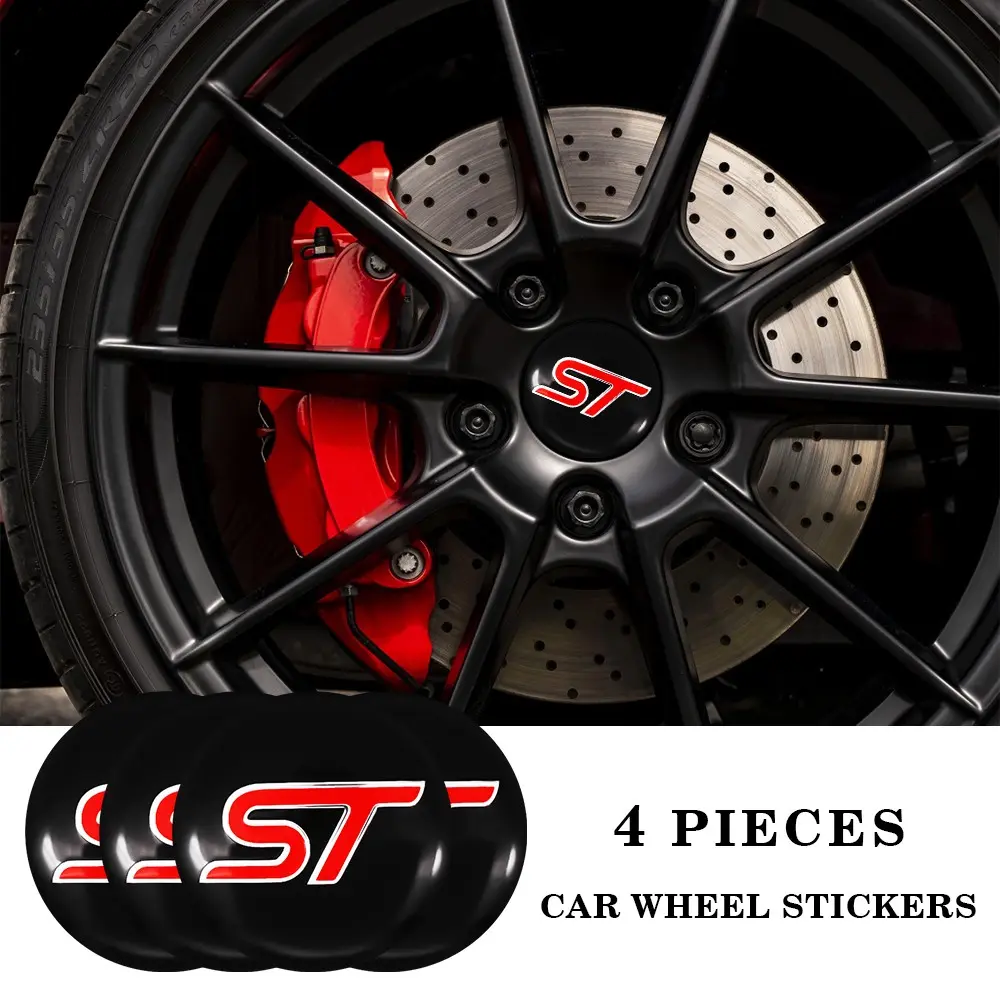 4pcs St Car Wheel HUB Center Emblem Cover, Decorative Accessories for Ford Focus St, Mondeo St-Line, External Modification Parts
