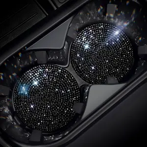 2 count Universal  Bling Cup Holder Insert Coaster  Interior Accessories,2.75 inch  Anti Slip  Rhinestone  Coaster(Black)