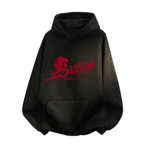 Fuzzy Lined Hoodie for Chinese New Year 2026 | Red Loose Fit Sweatshirt with Chinese Style Coin Money & Cloud Prints | Festive Outfit