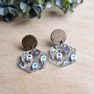 Bad Cat Acrylic Stud and Dangle Combo Earrings - Playful and Mischievous Fashion Accessory