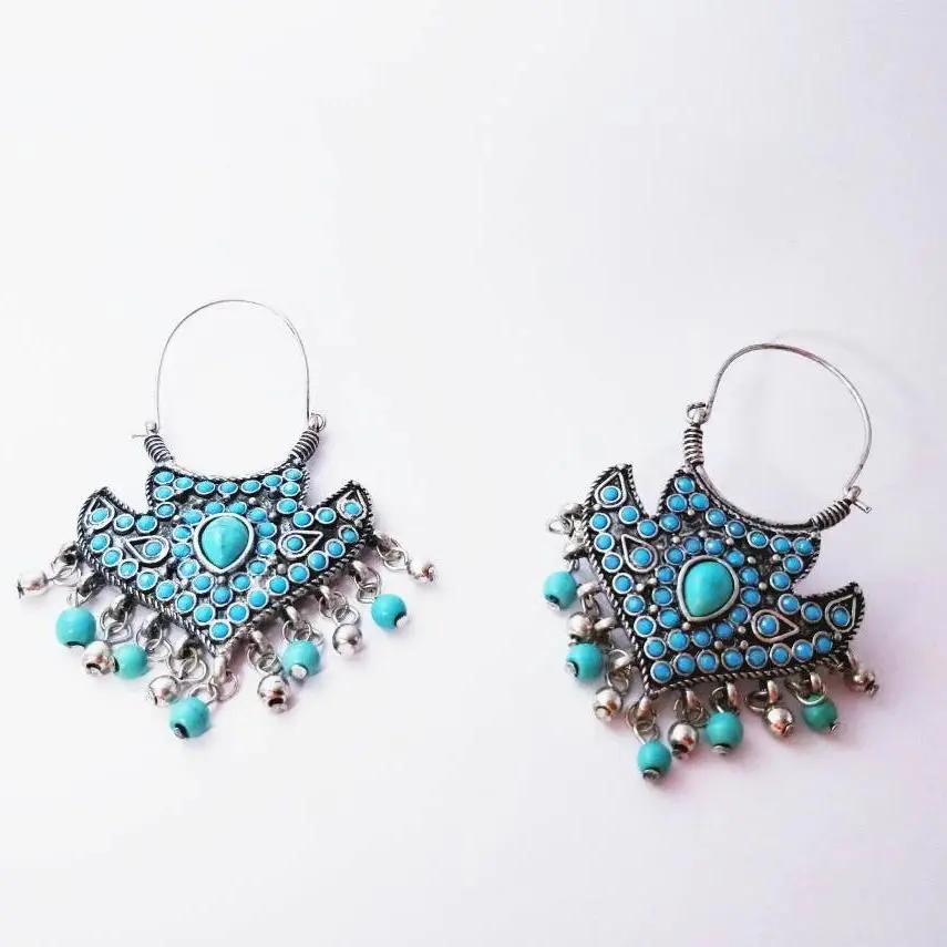 Turquoise Bohemian Afghani hoop earrings