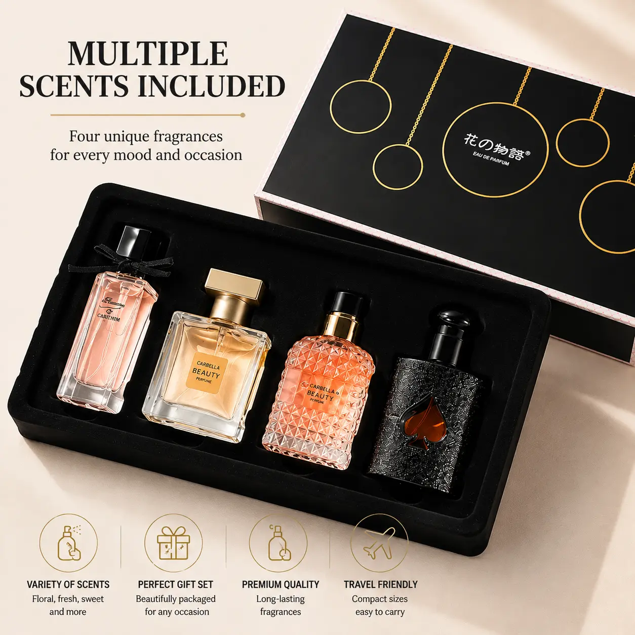 Women's Floral & Oriental Fragrance Set, 30ml ×1 + 25ml ×3, with Pink Pepper, Orange Blossom, Pear, Coffee & Jasmine Notes, Long-Lasting Scent, Ideal Birthday Gift