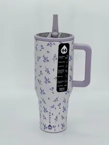 HydroJug Traveler 40oz Insulated Tumbler - Purple Floral Print, Leakproof, Cup Holder Friendly, Stainless Steel Water Bottle with Handle & Straw, BPA-Free, Gifts for Women skull mug outdoorfun