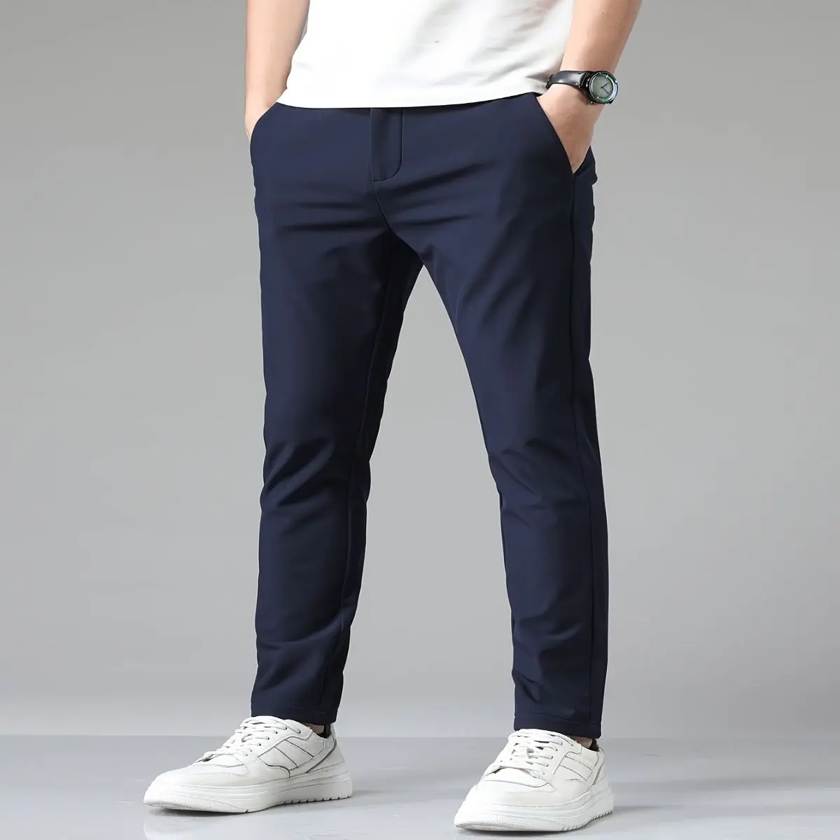 Men's Light Business Slim-Fit Stretch Casual Pants - Mid-Rise Straight Leg Trousers, Machine Washable Solid Black for Summer & All-Season Office Attire, Sleek Trouser Design, Comfortable Fit Trousers tuxedo baggy  prom custom  suit