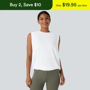 Halara Round Neck Ruched Cool Touch Yoga Tank Top-UPF50+