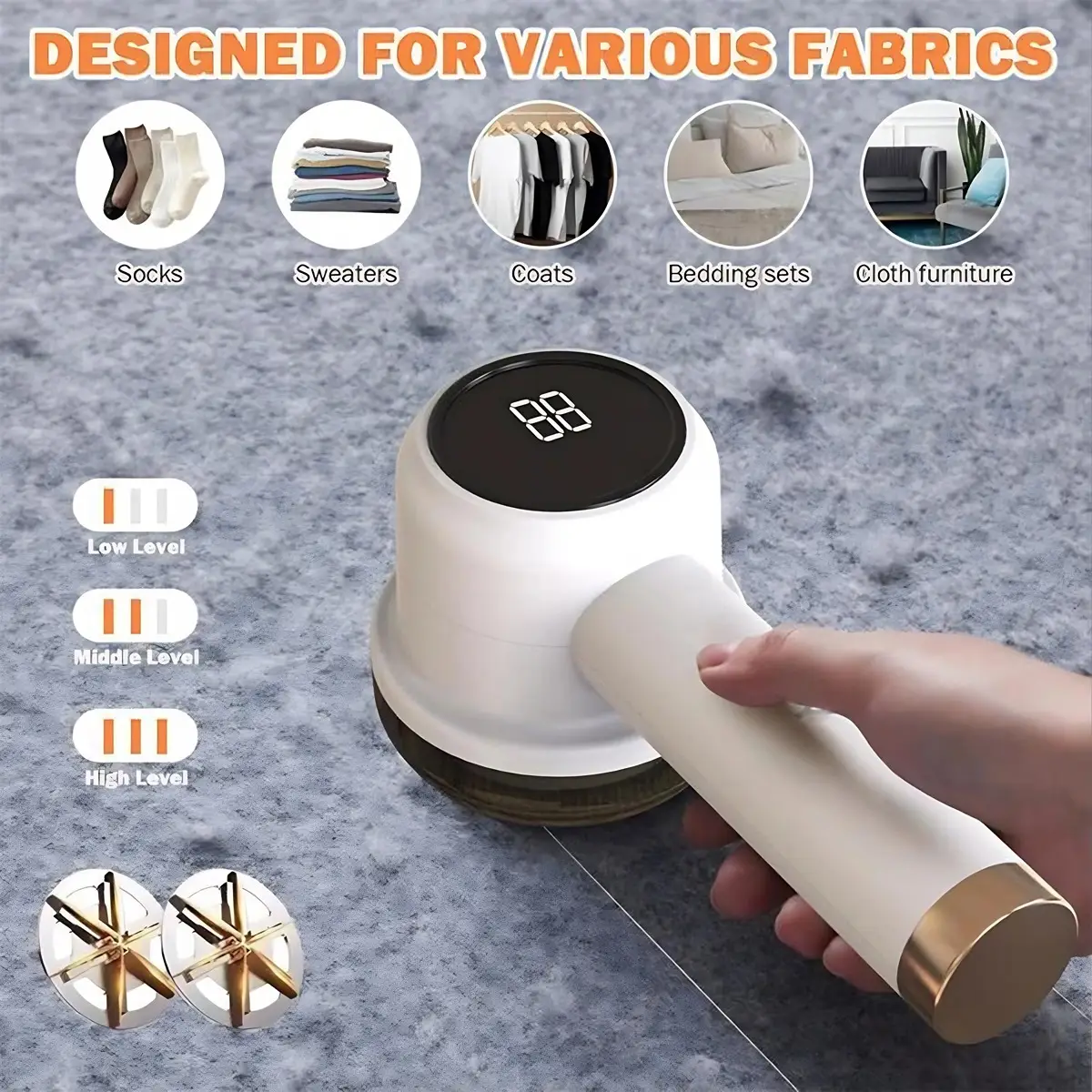 Rechargeable Fabric Shaver Electric Lint Remover with LED Display and Large Capacity Container, 3 Speed Control Shaver Easy-to-Grip Handle High-End Co