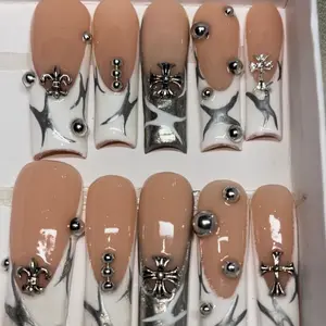French tip Silver Y2K design press on nails