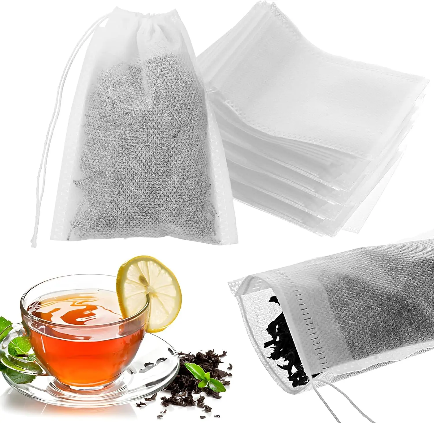 100pcs Disposable Tea Bags for Loose Leaf Tea, Tea Filter Bags with Free Tea Spoon for Loose Tea Loose Leaf Tea, Coffee, Spice, Herbs, Herbal Tea Accessories, Tea Making Supplies, Tea Brewing Bags Drawstring Tea Bags,