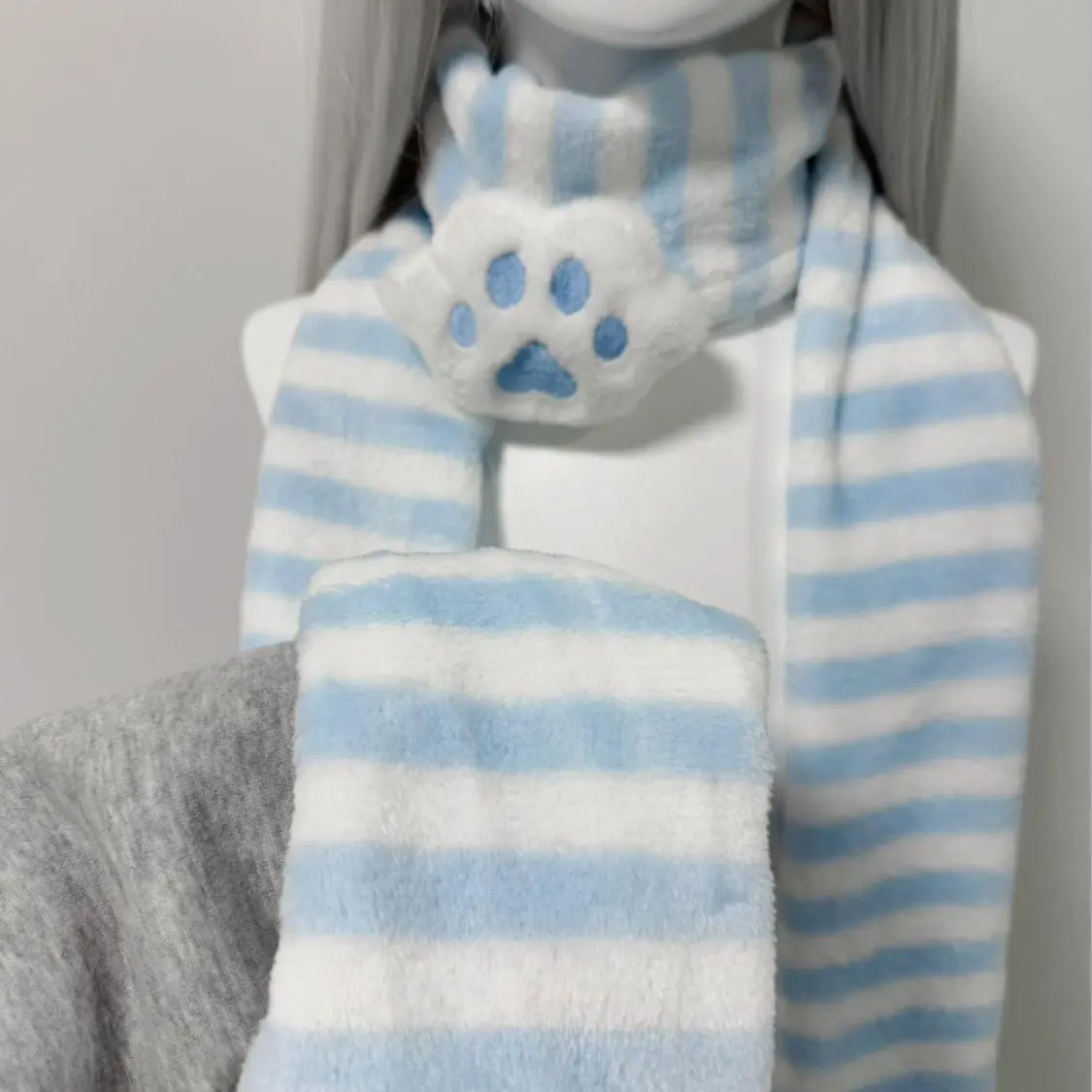 Japanese Girl Long Scarves Y2k Aesthetic Contrast Color Stripe Basic Scarf Women Harajuku Knitted Warm Cute Cat-pad Neckerchief