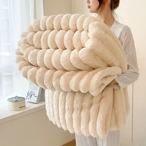 【Summer Deals】ROSEKIND Striped Blanket - Ultra Soft Flannel Throw for Soft Girl Bedroom - Warm Sensorial Immersion Blanket for All-Season Home Decor - High-Texture Cozy Nap Blanket for Couch & Travel , Ideal for Bed,Couch, ,Home Bedroom Decor,