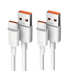 2-Pack 66w USB Type-C Portable Fast Charging Cable, Durable Data Line, 78.74 Inch, Long Length, Compatible with Xiaomi Mi 11/12, Android, Samsung Galaxy, iPhone Series, Smartphone