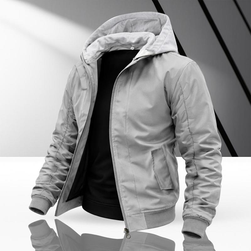 Men's Simple Contrasting Color Hooded Bomber Jacket Delicate Smooth Fabric Three Dimensional Tailoring Trendy Commuting Style Light Social Adaptation Personalized Versatile Model