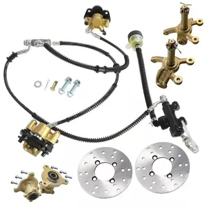 Suisuitong Go Kart Front Brake Caliper Assembly & Disc Brake Rotor & 3 Stud Wheel Hubs & Steering Knuckle Spindles for DIY ATV UTV Quad Beach Golf Cart Buggy Moped Dune Four Wheeler Tricycle