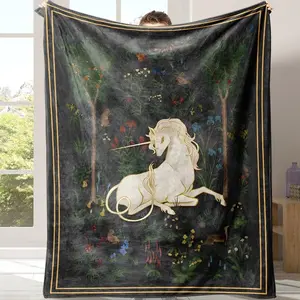 Unicorn Pattern Flannel Blanket, 1 Count Soft Warm Throw Blanket with Storage Bag, Air-conditioned Room Accessories Blanket, Warm Nap Blanket for Home Office, Flannel Cozy Blanket