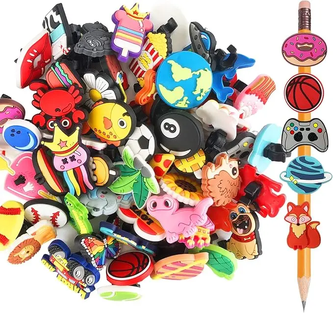60 PCS Cute Pencil Toppers for Kids, Pencil Topper Erasers & Decorative Pencil Caps, Assorted Cartoon Pencil Decorations, Classroom Rewards, School Prizes, Party Favors, Teacher Supplies, Student Gifts