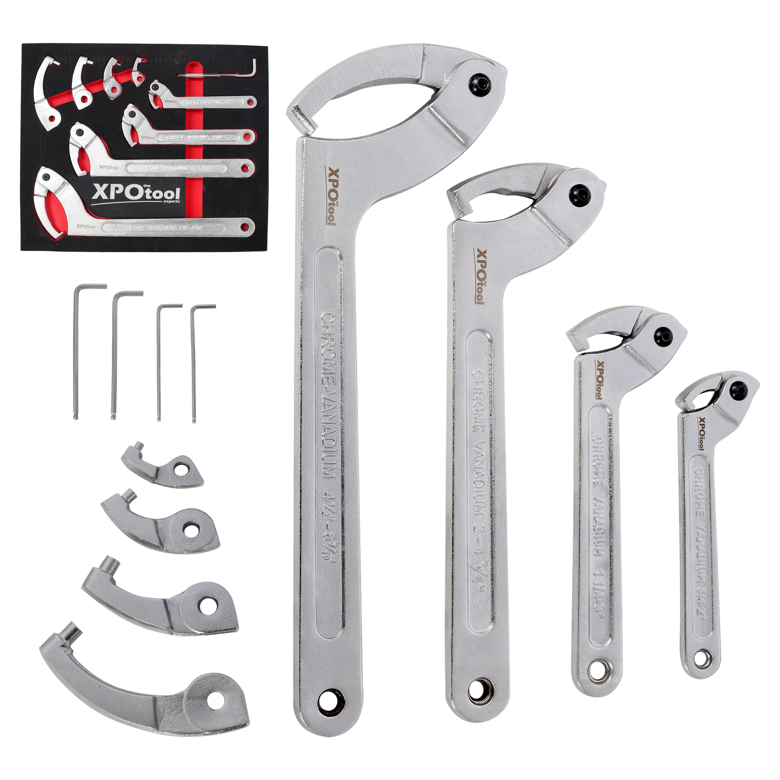 12-Piece Multi-Size Steel Alloy Adjustable Hook C Spanner Wrench Set with Multiple Inch Sizes for Round/Square Components, Motorcycle Coilover Shock, Car Suspension Maintenance