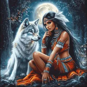 5D DIY Full Drill Round Diamond Painting - Diamond Art Kit Wolf and Moon Mosaic, Canvas - DIY Wall Decor, Home Wall Art, Suitable for Halloween and Christmas, Birthday and Anniversary Gifts