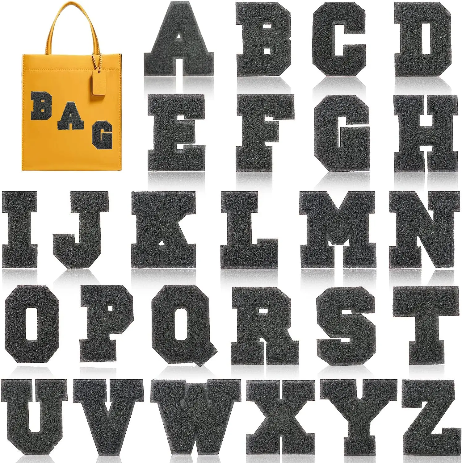 Letter Patch Iron on,Chenille Iron on Varsity Letter Patch,26Pcs Chenille Varsity Alphabet A-Z Patch Patches for Jackets,DIY Supplies Black
