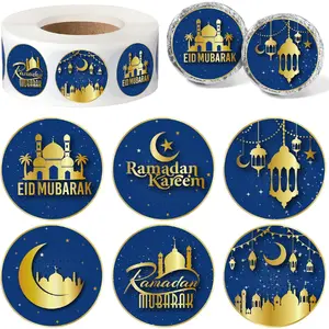 Eid Mubarak 600 Pcs Candy Stickers - 0.75 Inch Mini Round Candy Labels for Eid Party & Ramadan Kareem Decorations
