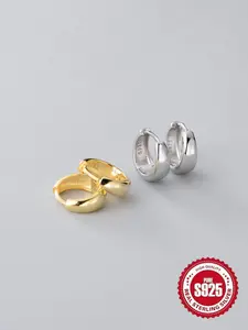 S925 Sterling Silver Simple Wide Band Hoop Earrings, Fashionable Earrings for Women, Trendy All-match & Exquisite Jewelry for Birthday Gift, High Quality Earrings