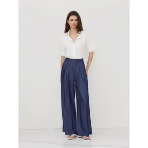 Cider [size 0-26] Cider Denim Mid Rise Pleated Wide Leg Jeans