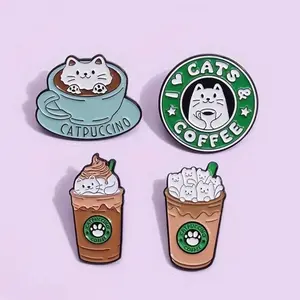 Super cute Cats and Coffee enamel pins