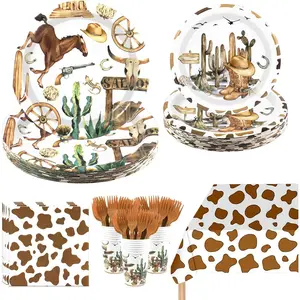 151PCS Cowboy Party Decorations,Western Birthday Party Supplies Includes Paper Plates and Napkins Cups Forks Tablecloths,for Wild West Rodeo Birthday Baby Shower Decorations,Serve 30 Guests