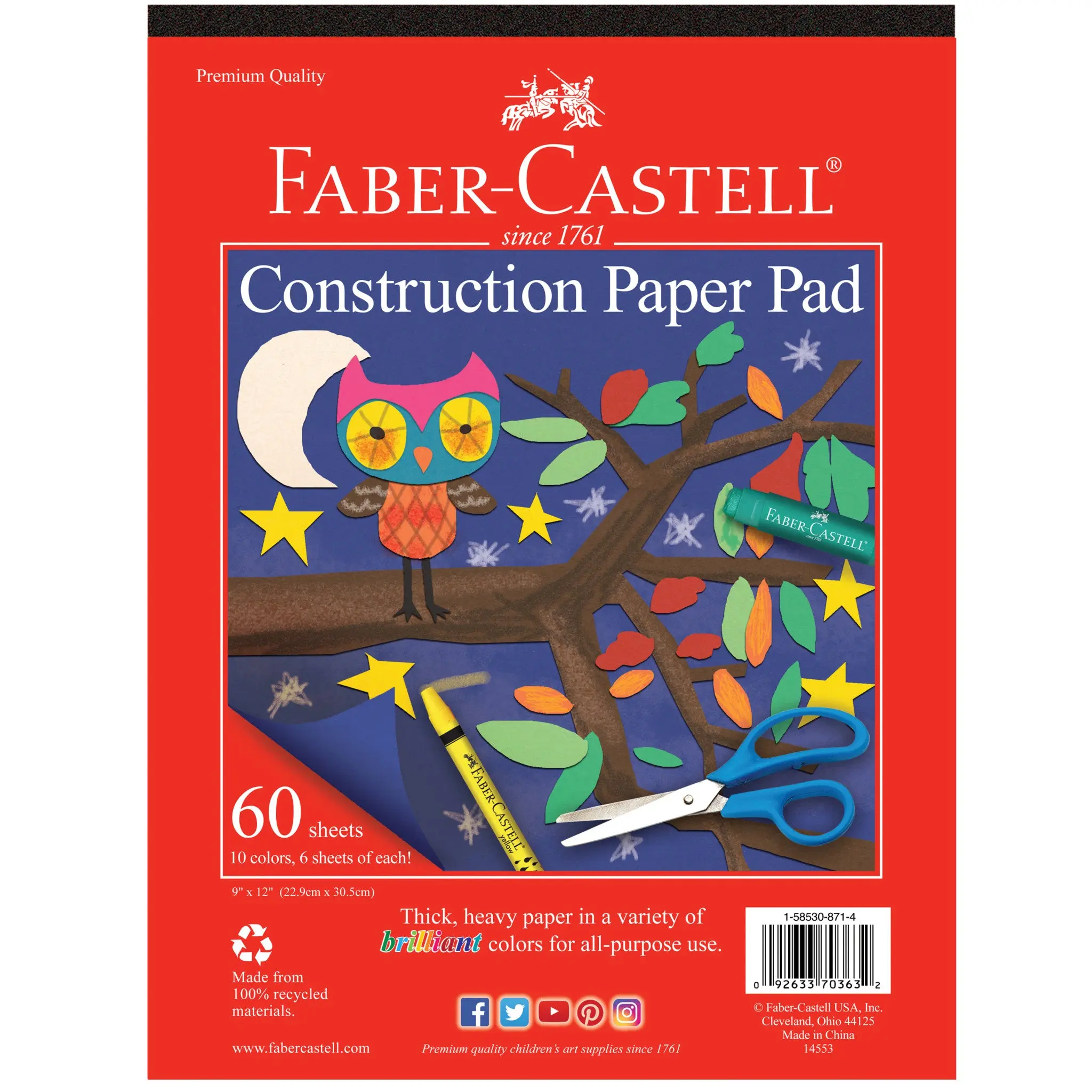 Construction Paper Pad - #FC14553, Heavy Duty All-Purpose Art Stationery, Assorted Colored Paper for Ages 3+