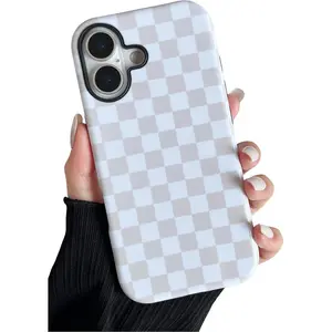 Compatible with iPhone 17 Case Cute Aesthetic Checkerboard Checkered Phone Case for Women Girl Shockproof Slim TPU and Hard PC Protective Cover (Antique White)
