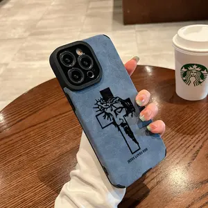 The Jesus pattern phone case in the cross is made of TPU and leather, with a delicate touch that is skin friendly like velvet, suitable for Apple 17 16 15 14 13 12 11 Pro Max Plus X XS Max ﻿
