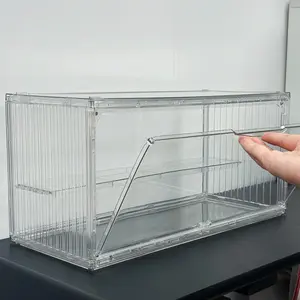 Adjustable Two-Layer Display Box with Magnetic Door, Transparent Multi-Layer Storage for Collectibles and Cosmetics