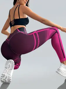 Women's High-Waisted Yoga Pants, Stretchy Knitted Gradient Print, Long Leggings for Fitness & Gym Wear, Comfortable Workout Bottoms