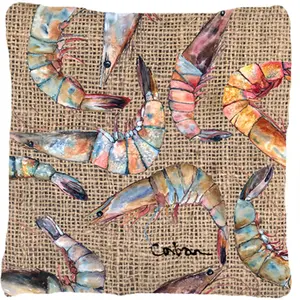 212 MAIN Seafood Motif Shrimp Print Decorative Pillow - Heavyweight Washable Cushion, Weather Resistant Cushions for Indoor/Outdoor Use