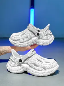 Unisex Pure White Woven Pattern Clogs: Thick-Soled Dual-Wear, Summer Outdoor Sandals Beach Shoes