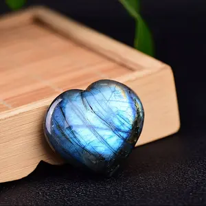 1 piece of Natural Blue Moonstone Heart Shape Crystal with Rainbow Flash, Polished Smooth Stone for Meditation, Jewelry Making, Decorative Gift, Small Size chakra healing Mini Brazil Wood Desktop Planter decor