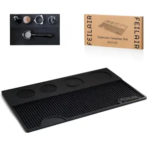 Silicone Espresso Tamping Mat, Non-slip Coffee Bar Mats for Countertop, Espresso Tamping Station, Espresso Machine Accessories Organizer, Black 15.7"x9.8"x0.4"