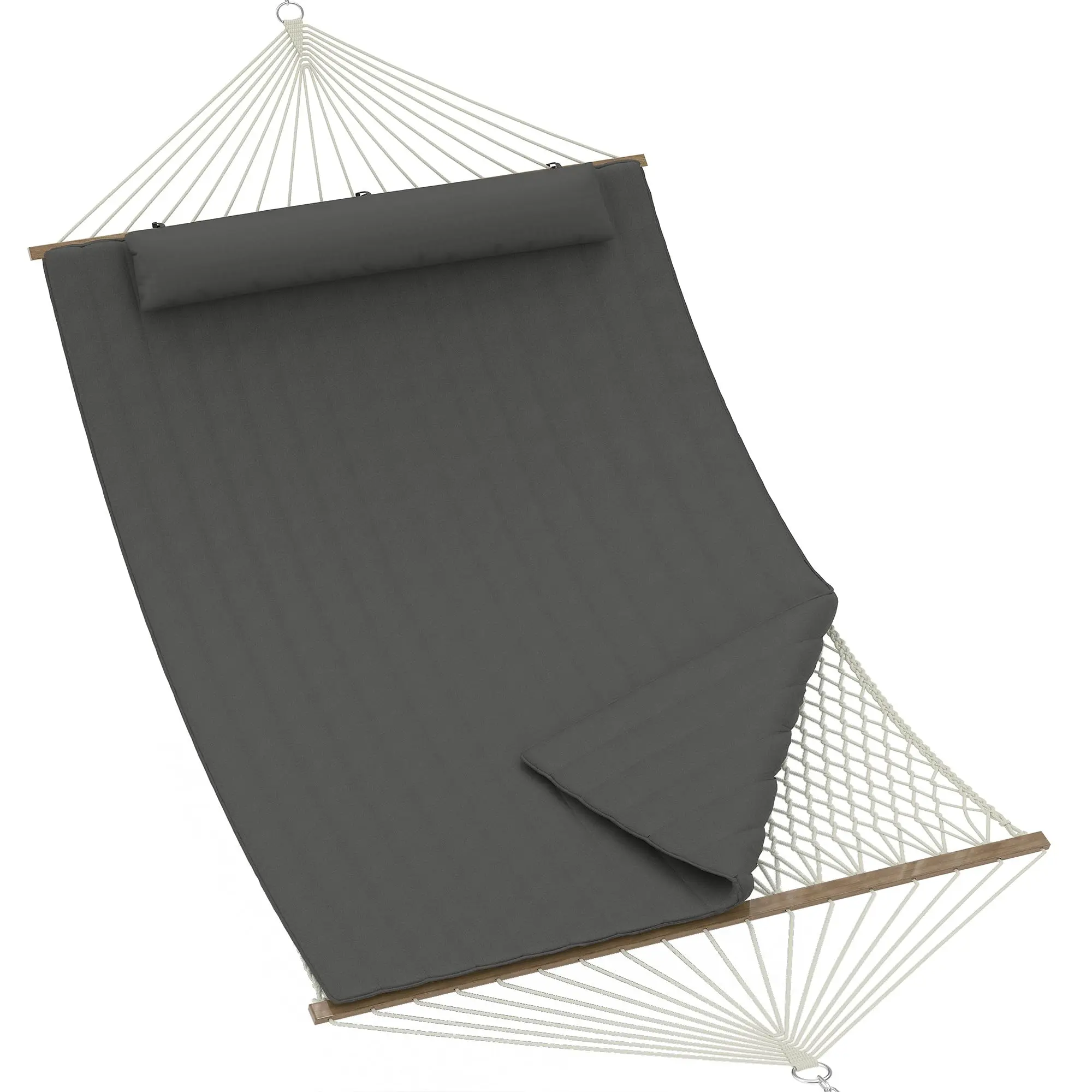 12FT 2 Person Hammocks for Outside, Double Quilted Fabric Outdoor Hammock with Spreader Bar, Large Removable Pillow, Storage Pockets, Max 450 Lbs Capacity & Carabiners, Backyard Garden Accessories, Hammock For Outside